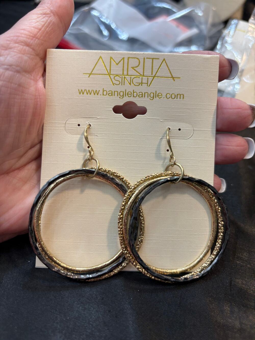 New Amrita Singh Layered Hoop Earrings Gold Gunmetal 23g 2.5”
